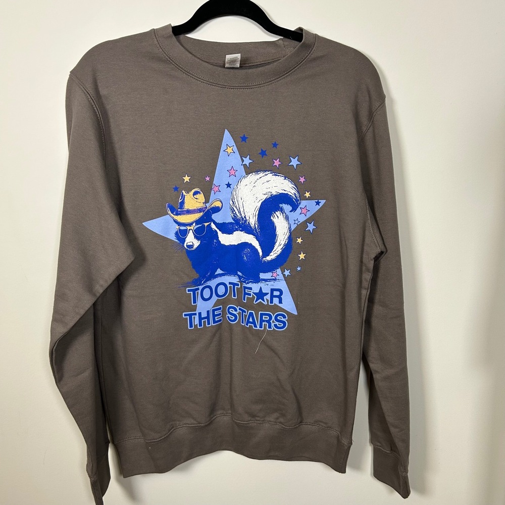 Just Hoods Womens Toot For The Stars Skunk Graphic‎ Sweatshirt Cotton S Brown
